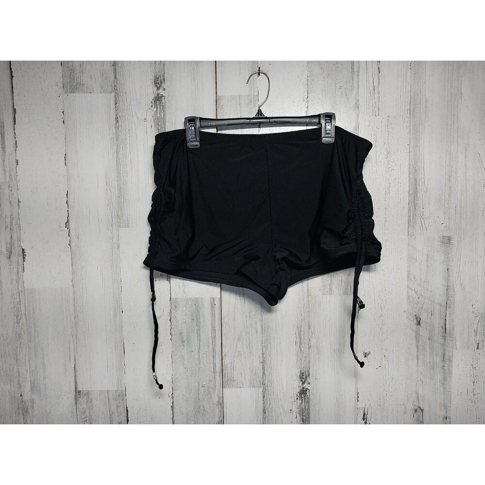 Catalina Swim Short Women's 2X (18W-20W) Black Tie Sides Ruched Stretch